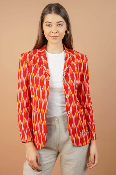 Ikat Cotton Red Blazer