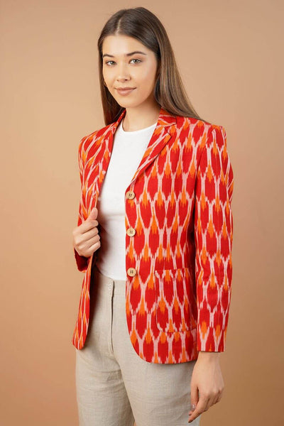 Ikat Cotton Red Blazer