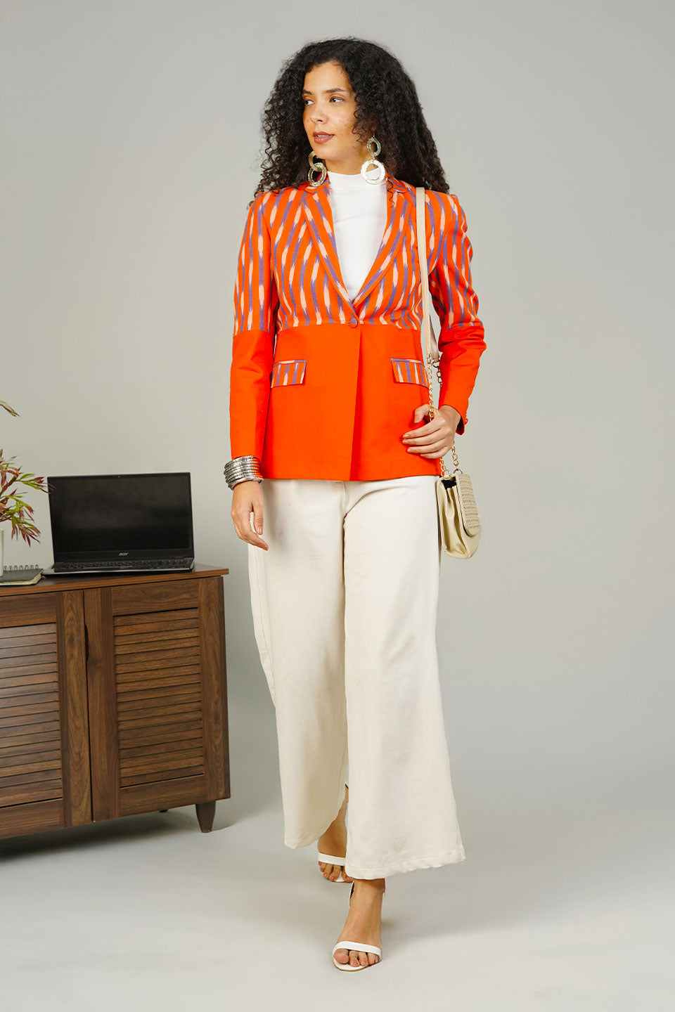 Orange Ikat Cotton Blazer