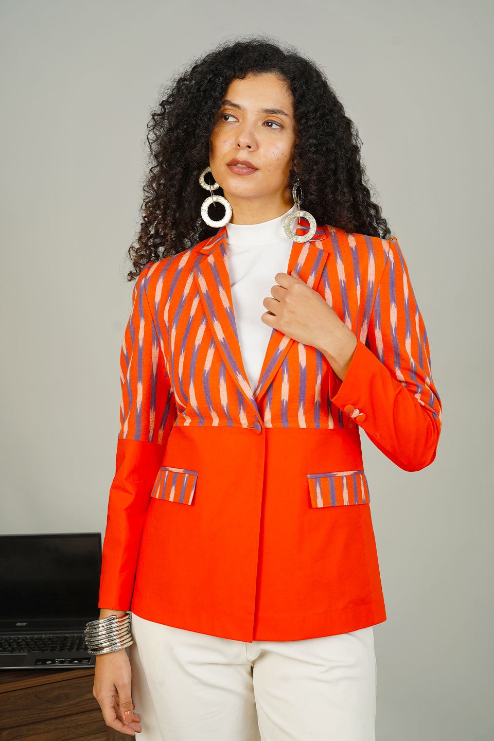 Orange Ikat Cotton Blazer
