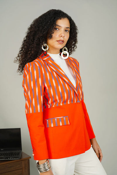 Orange Ikat Cotton Blazer