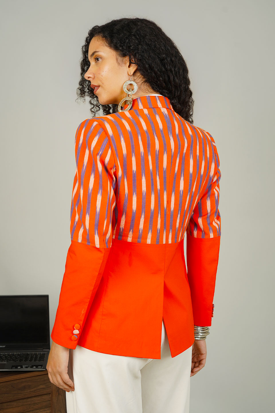 Orange Ikat Cotton Blazer