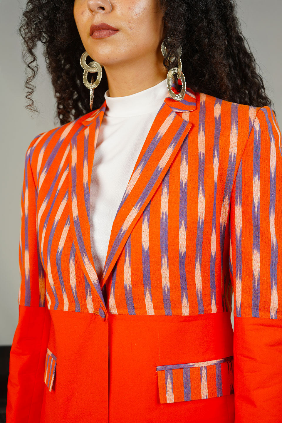 Orange Ikat Cotton Blazer