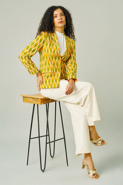 Green Ikat Cotton Blazer