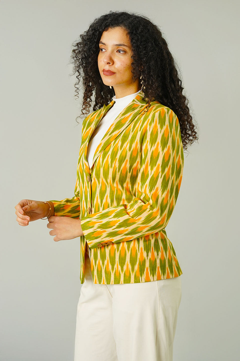 Green Ikat Cotton Blazer