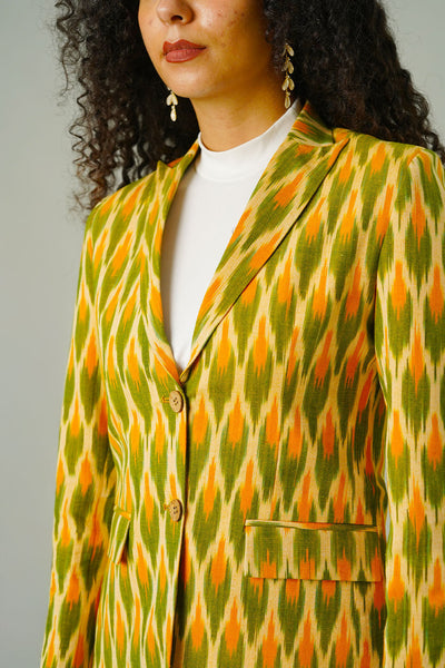 Green Ikat Cotton Blazer