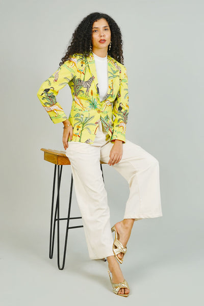 Yellow Screen Print Cotton Blazer