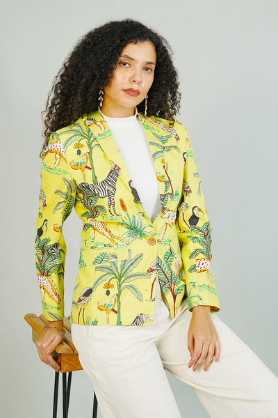 Yellow Screen Print Cotton Blazer