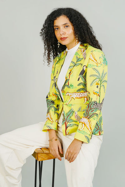 Yellow Screen Print Cotton Blazer