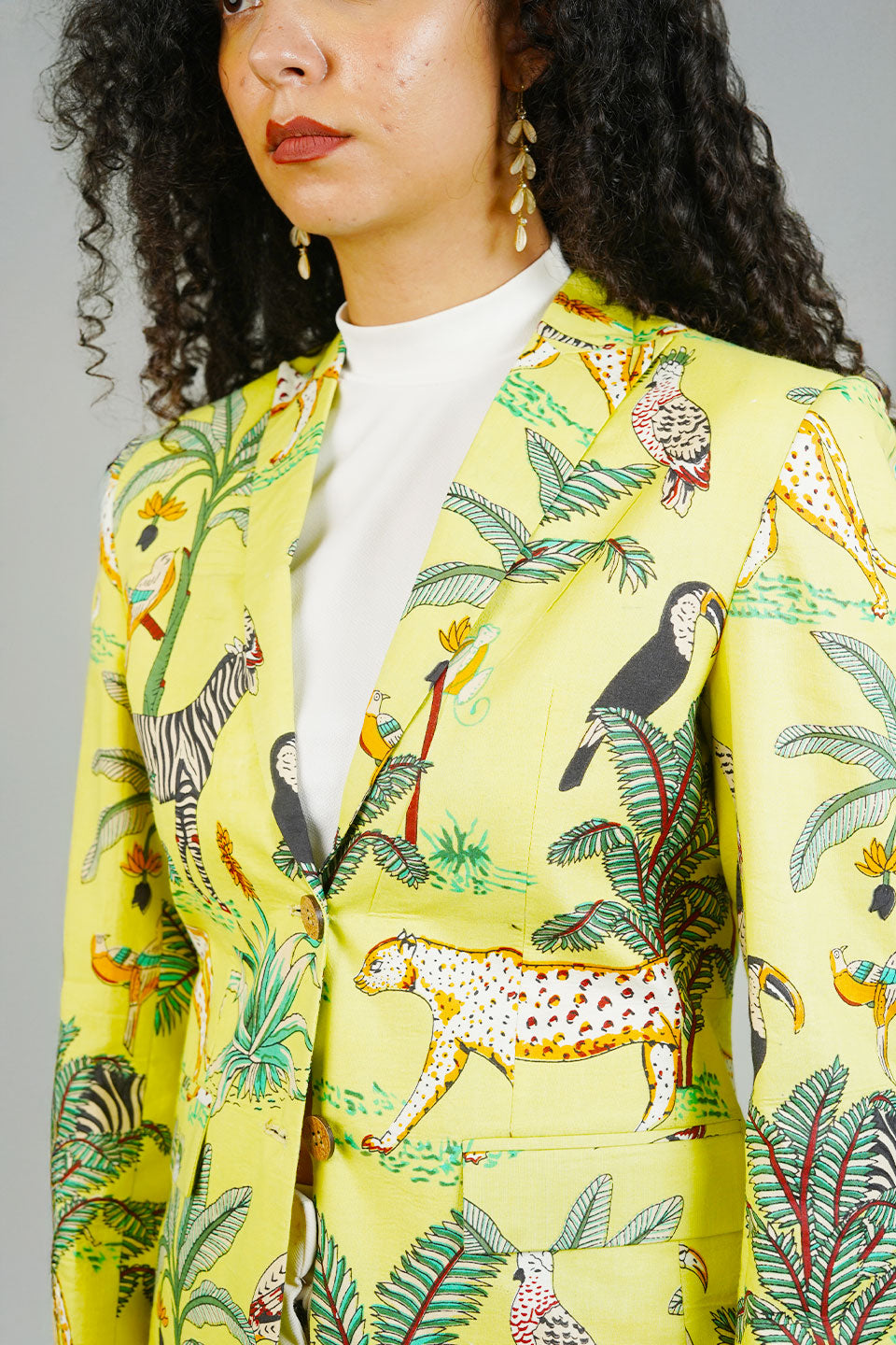 Yellow Screen Print Cotton Blazer