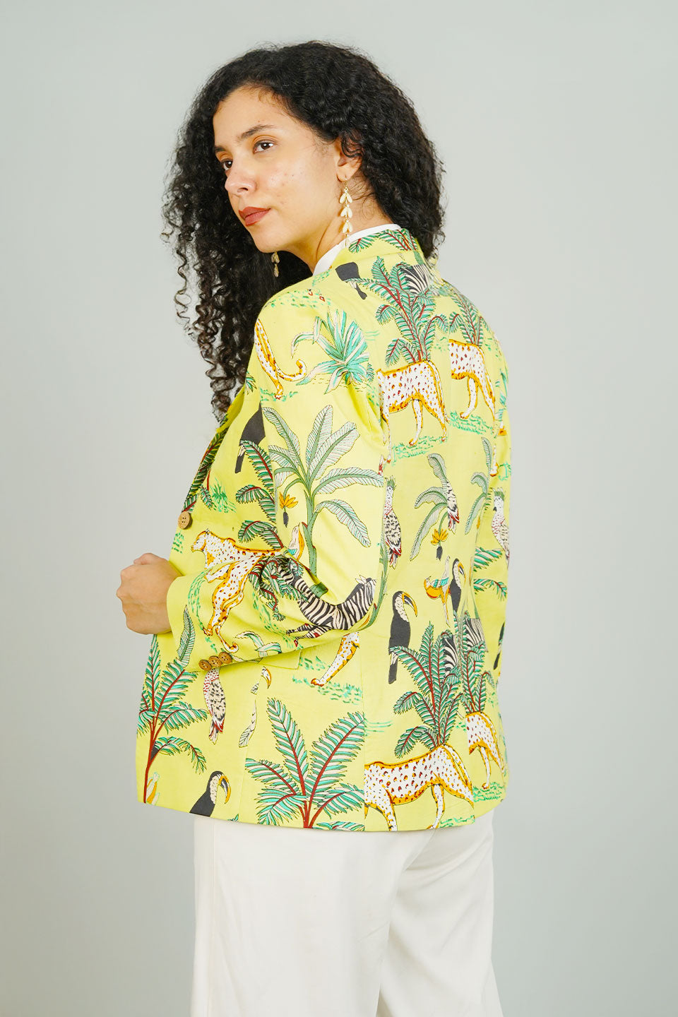 Yellow Screen Print Cotton Blazer