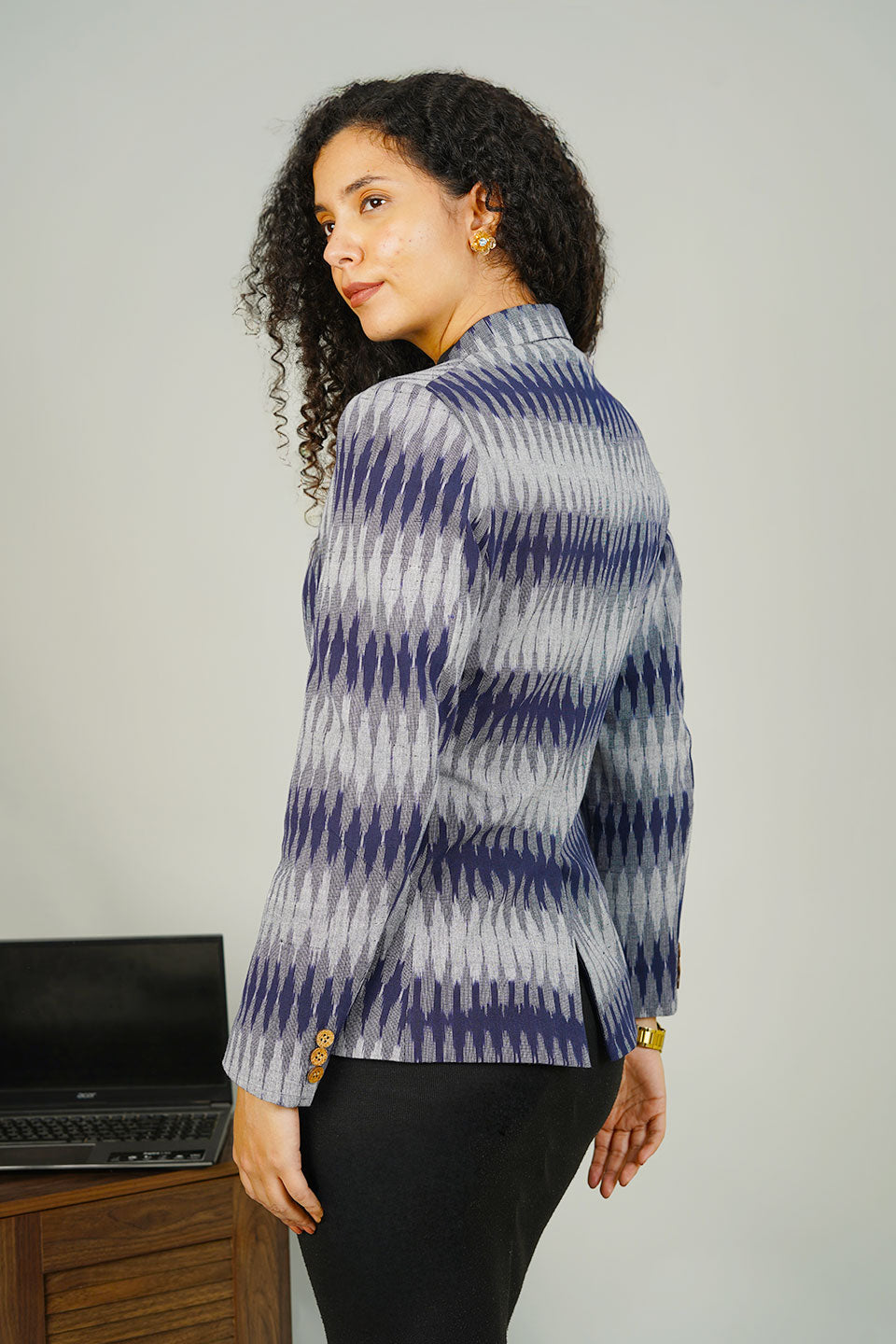 Grey Ikat Cotton Blazer