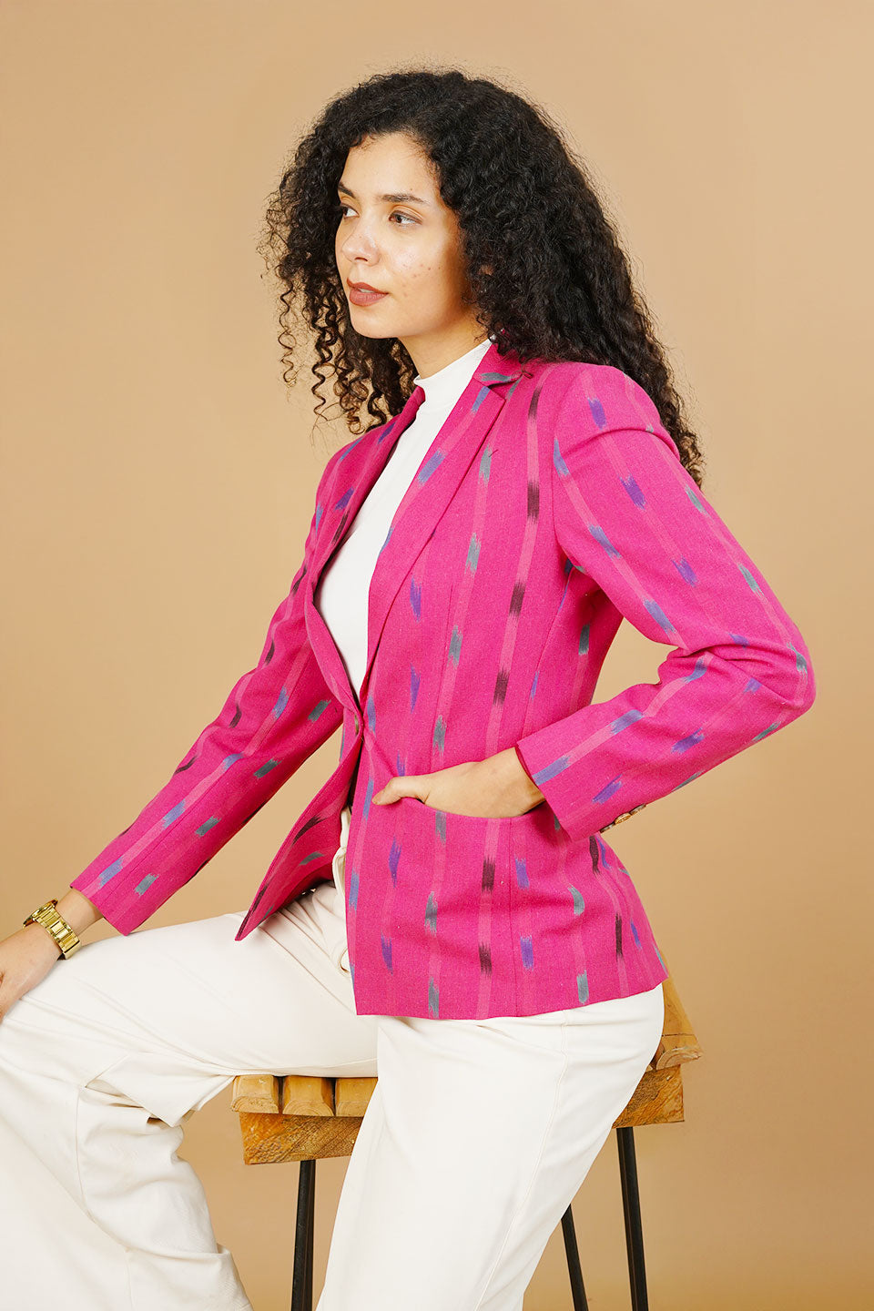 Pink Ikat Cotton Blazer