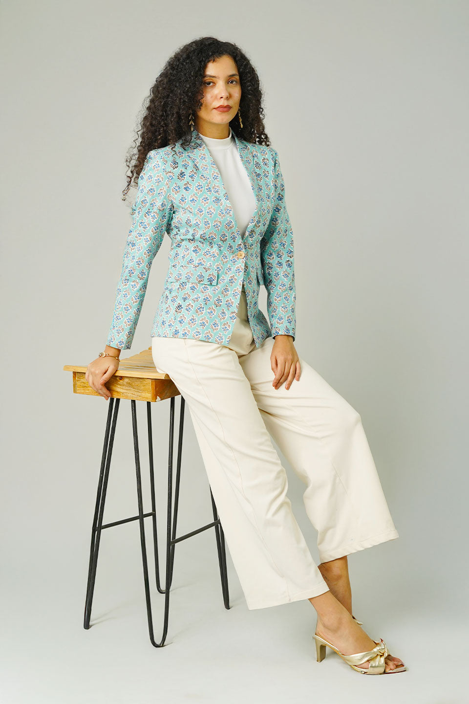 Blue Blockprint Cotton Blazer