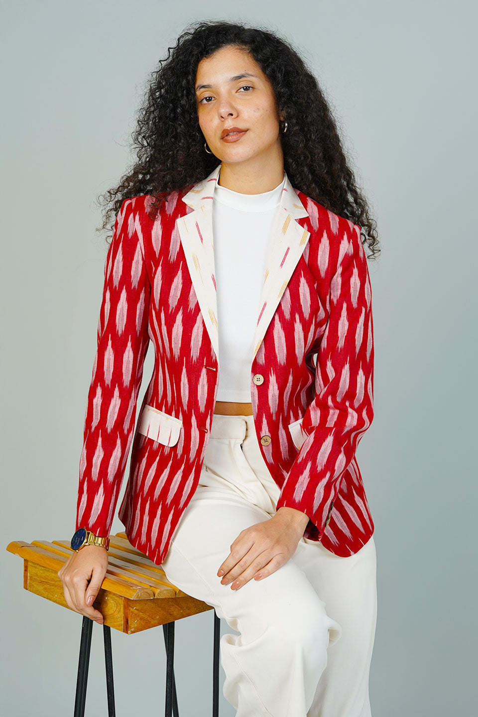 Red Ikat Cotton Blazer