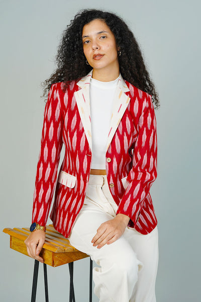 Red Ikat Cotton Blazer