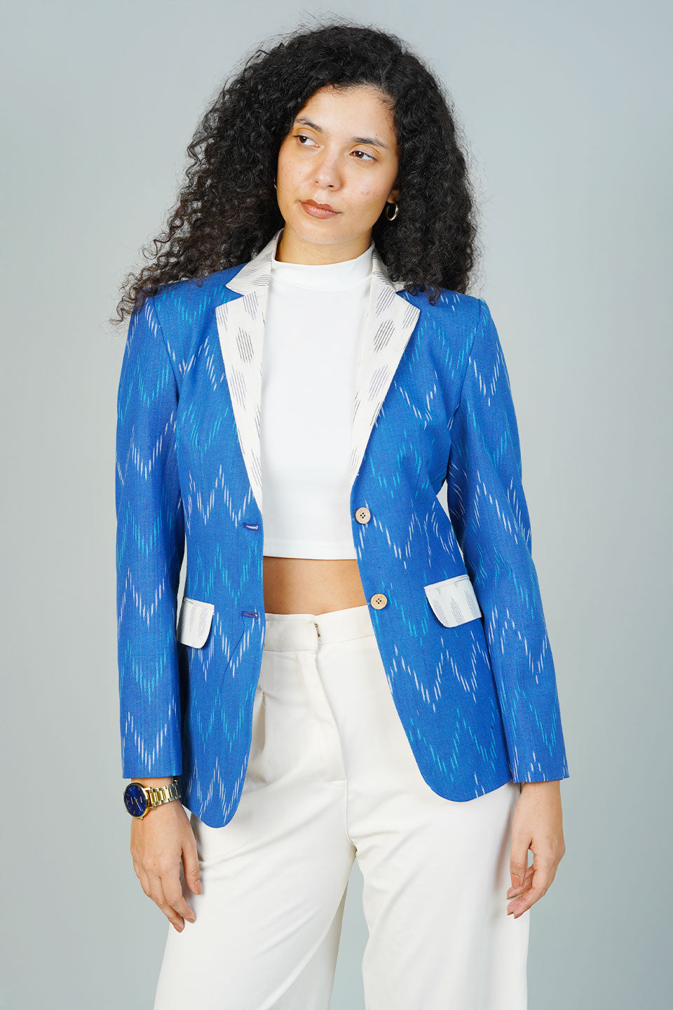 Blue Ikat Cotton Blazer