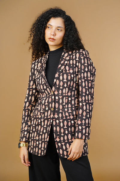Brown Bagru Cotton Blazer