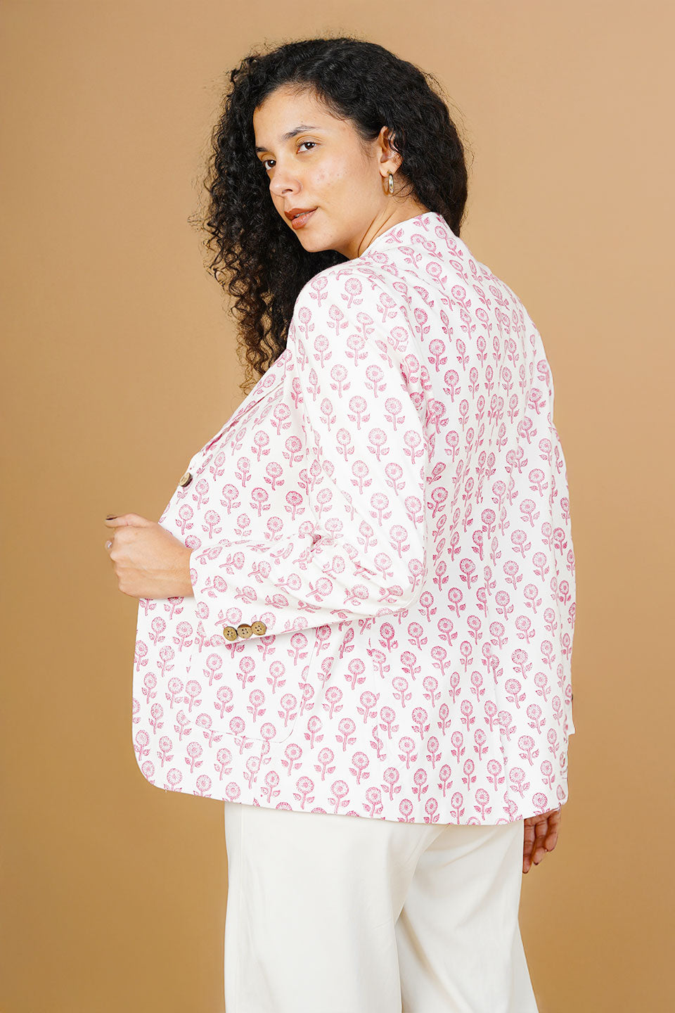 White  BlockPrint Cotton Blazer
