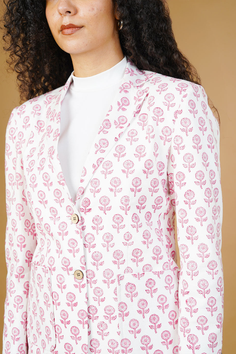 White  BlockPrint Cotton Blazer