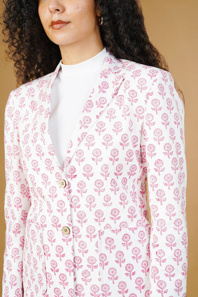 White  BlockPrint Cotton Blazer