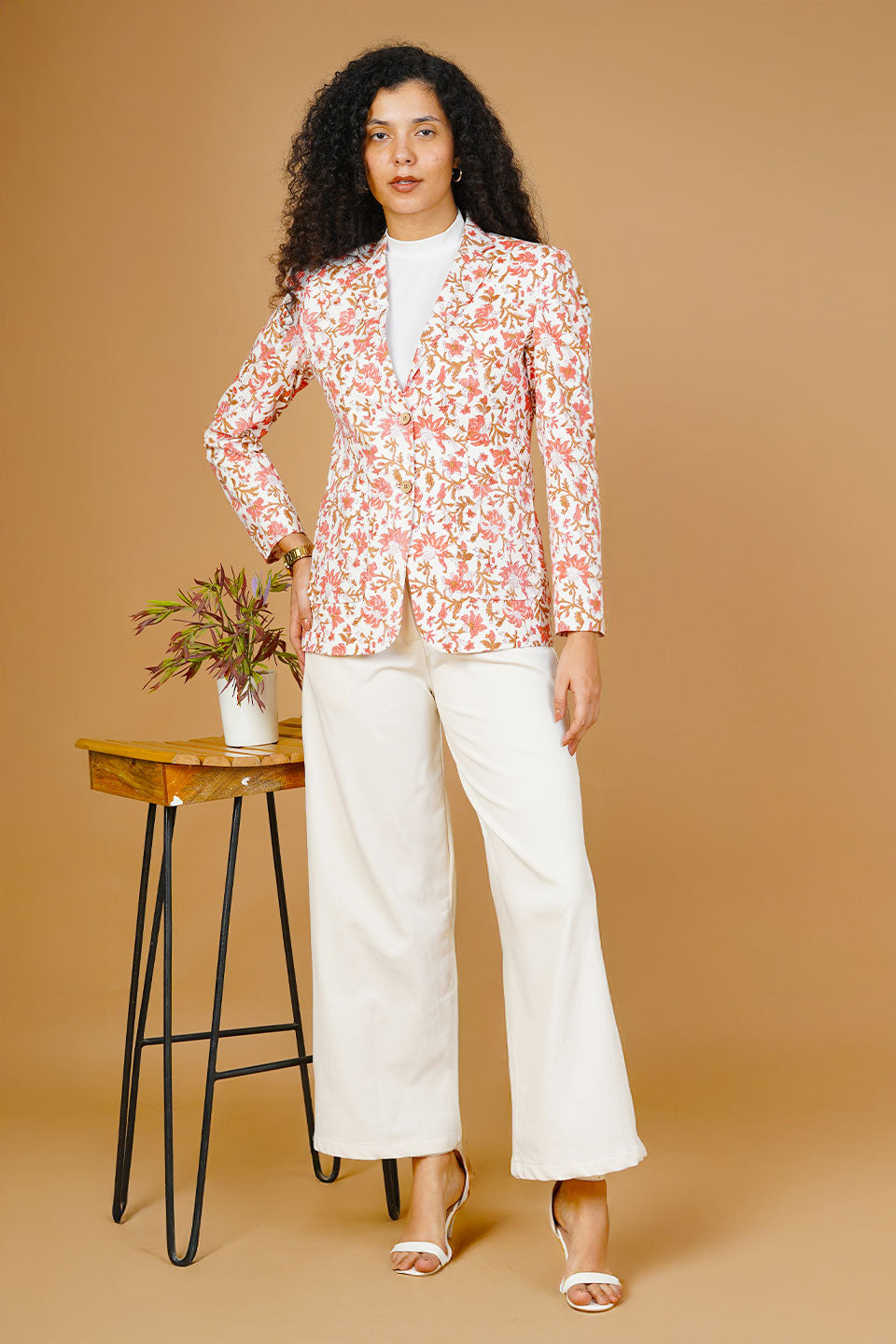 Pink Blockprint Cotton Blazer