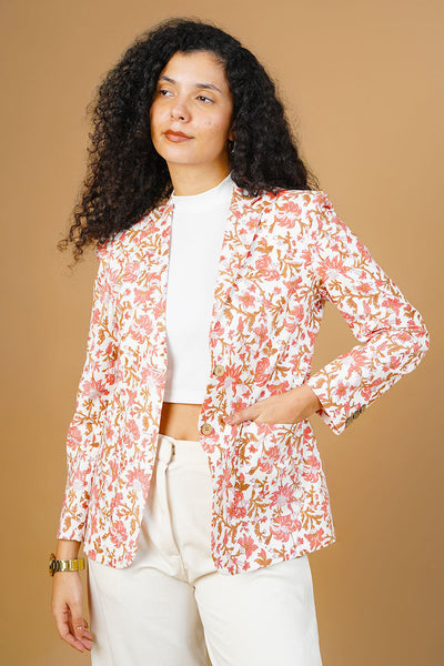 Pink Blockprint Cotton Blazer