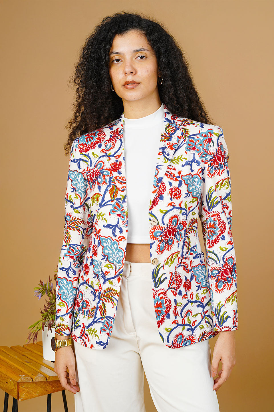 Multicolor Blockprint Cotton Blazer