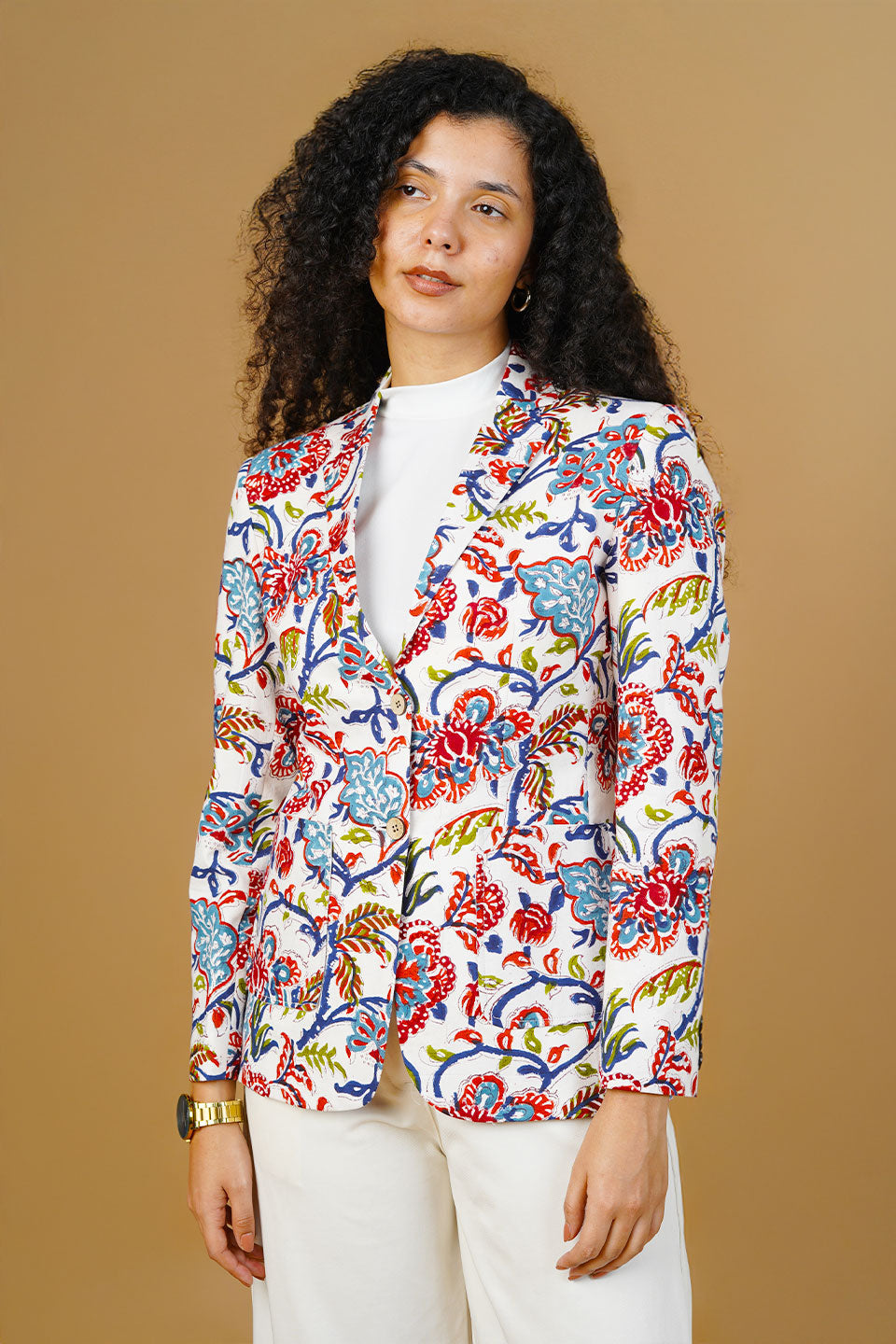 Multicolor Blockprint Cotton Blazer