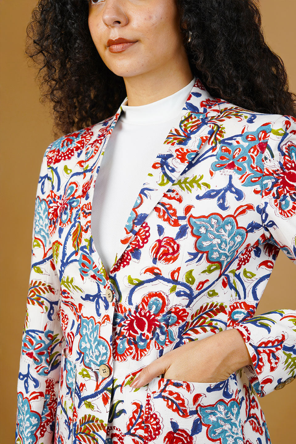Multicolor Blockprint Cotton Blazer