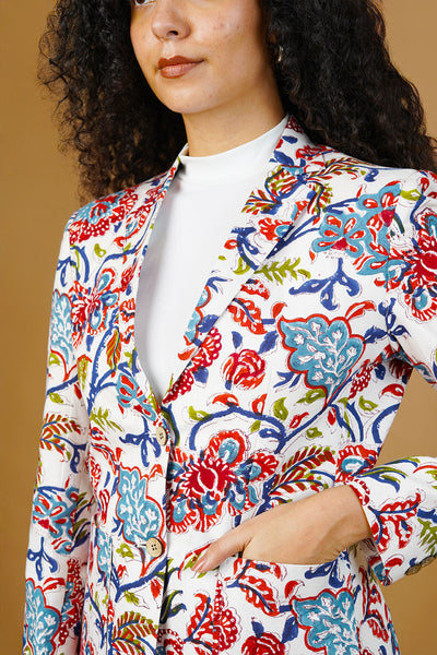 Multicolor Blockprint Cotton Blazer