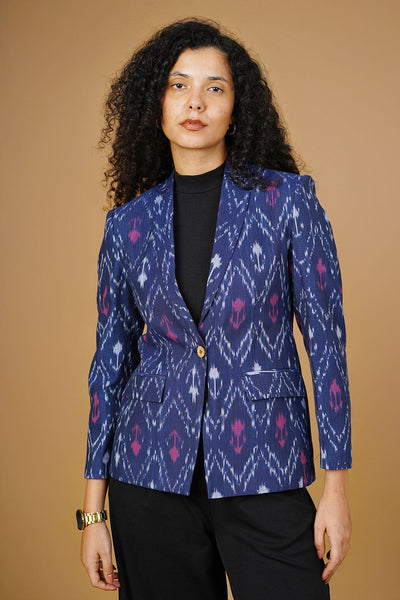 Blue Ikat Cotton Blazer