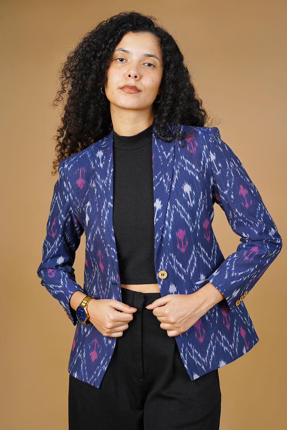 Blue Ikat Cotton Blazer