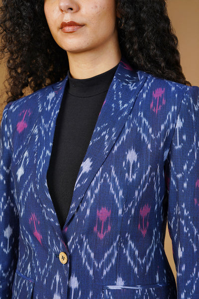 Blue Ikat Cotton Blazer