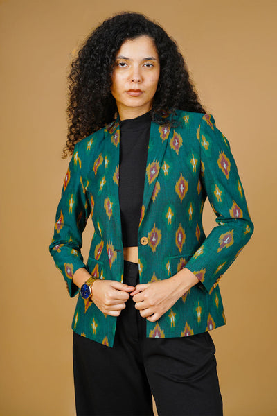 Green Ikat Cotton Blazer