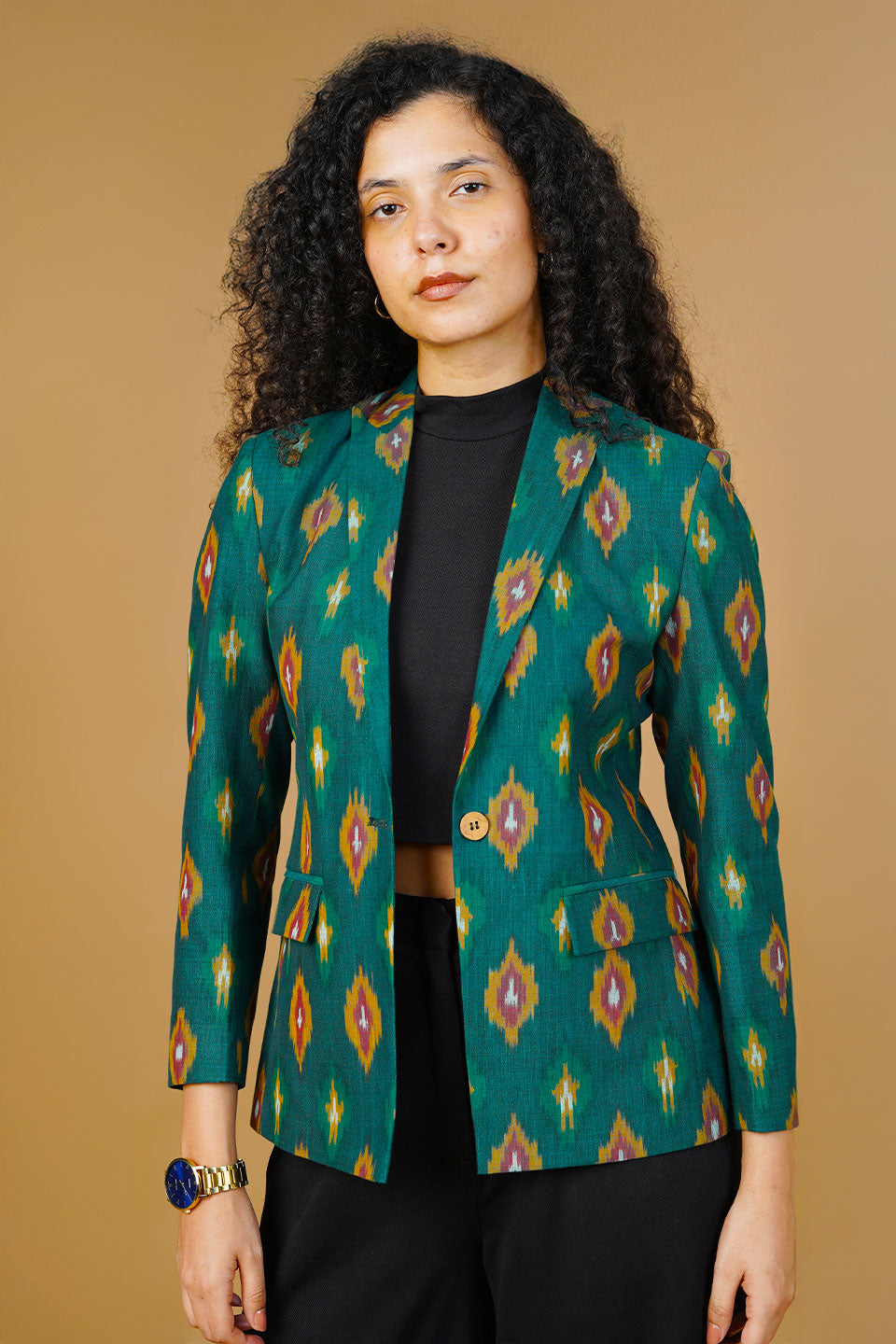 Green Ikat Cotton Blazer
