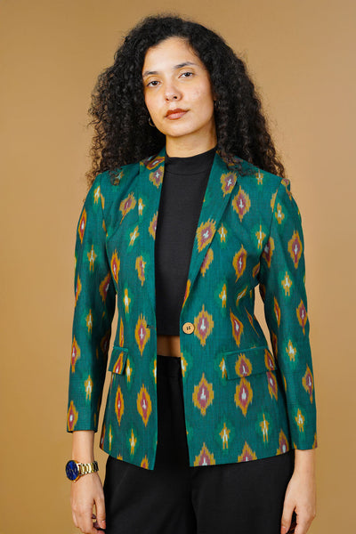 Green Ikat Cotton Blazer