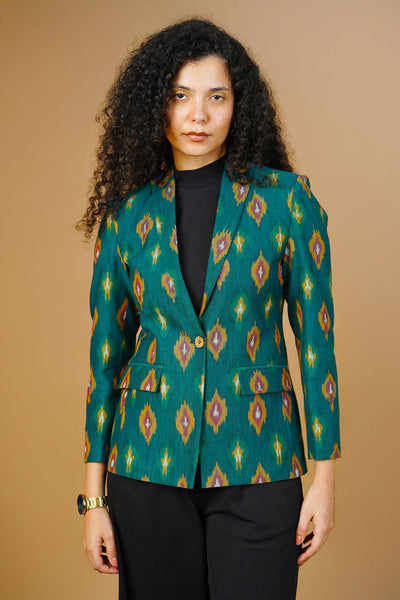 Green Ikat Cotton Blazer