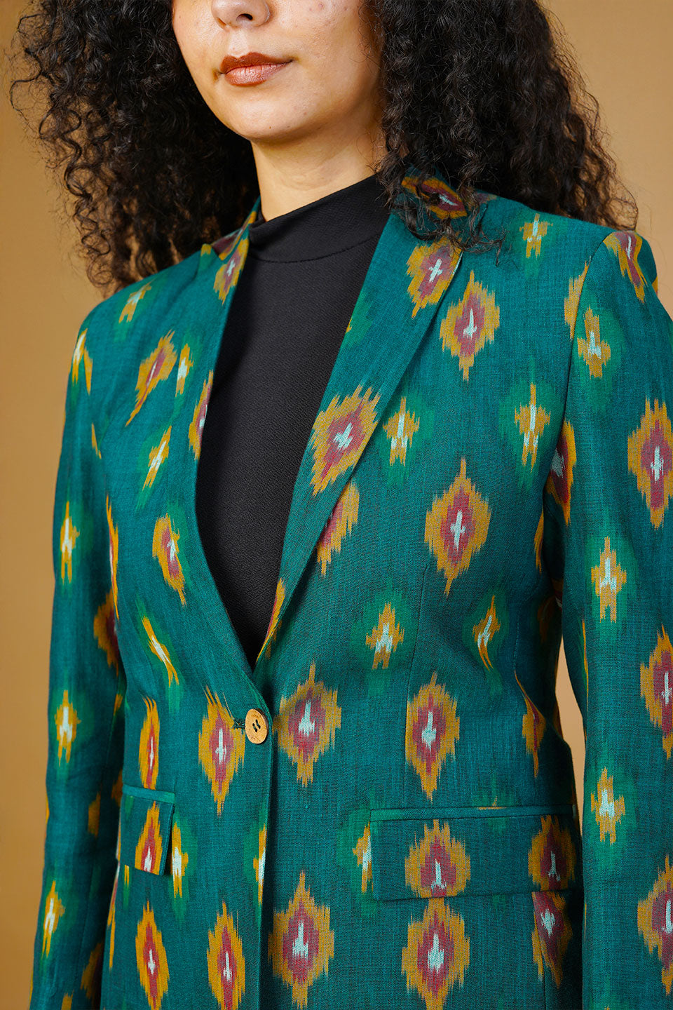 Green Ikat Cotton Blazer