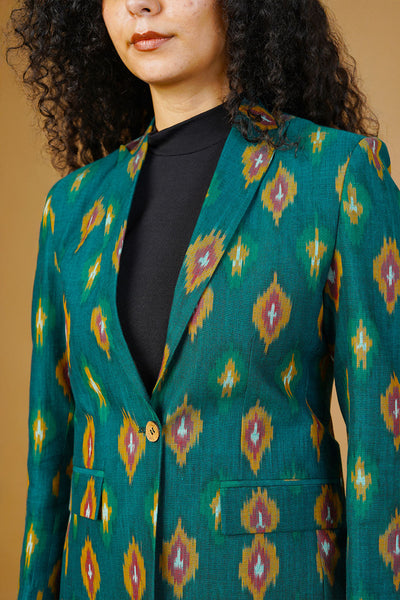 Green Ikat Cotton Blazer