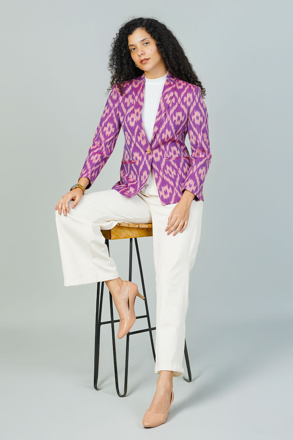 Purple Ikat Cotton Blazer