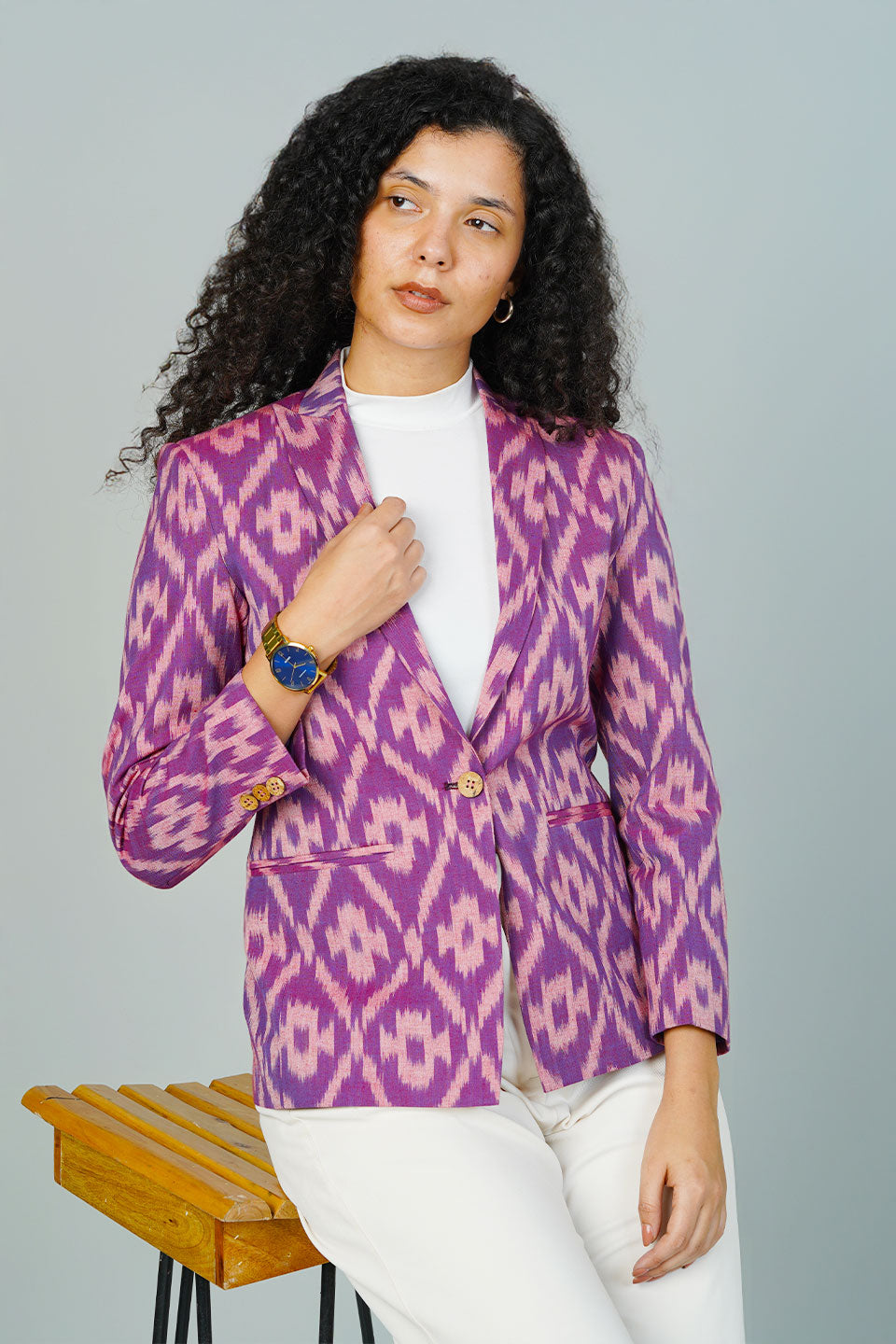 Purple Ikat Cotton Blazer