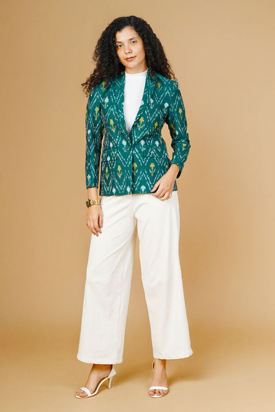 Green Ikat Cotton Blazer