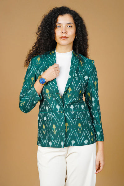 Green Ikat Cotton Blazer