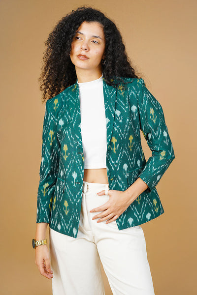 Green Ikat Cotton Blazer