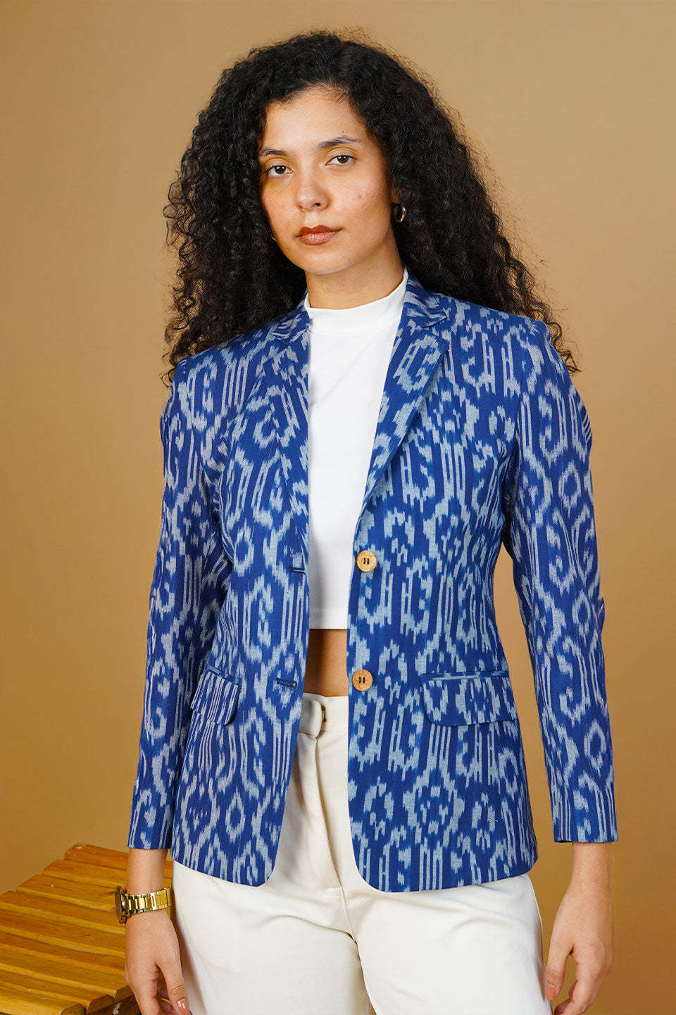 Green Ikat Cotton Blazer
