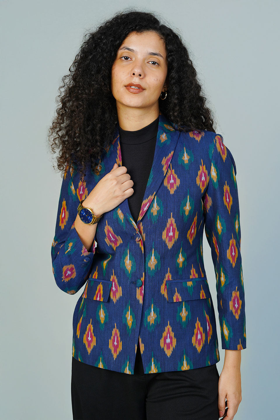 Blue Ikat Cotton Blazer