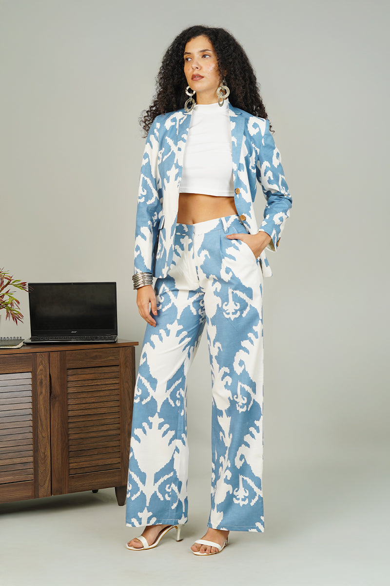 Blue Screen Print Cotton Suit