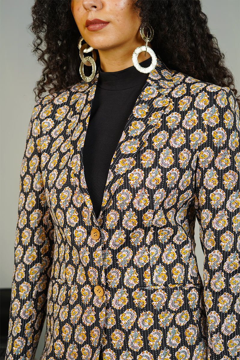 Black Digital Print Cotton Suit