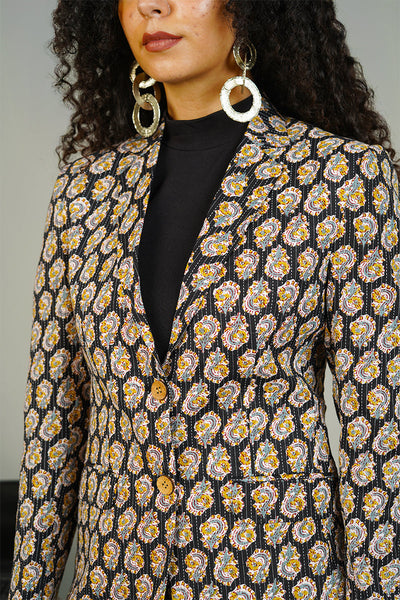 Black Digital Print Cotton Suit